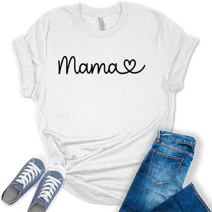 Women's Mama Letter Print Shirts Graphic Tees Bella Plus Sized Tops