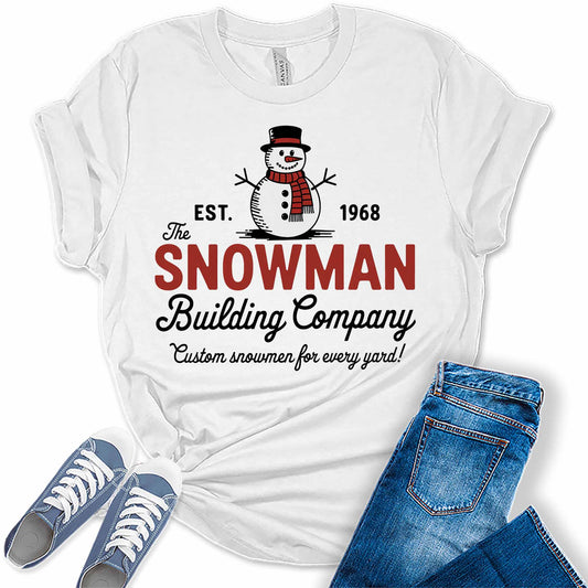 Women's Snowman EST. 1968 Building Company Christmas Graphic Tees