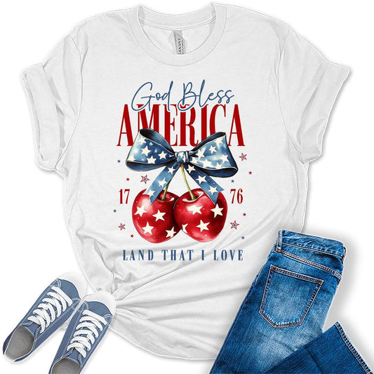 4th of July Shirts For Women Patriotic Graphic Tees God Bless America Bella Plus Sized Tops