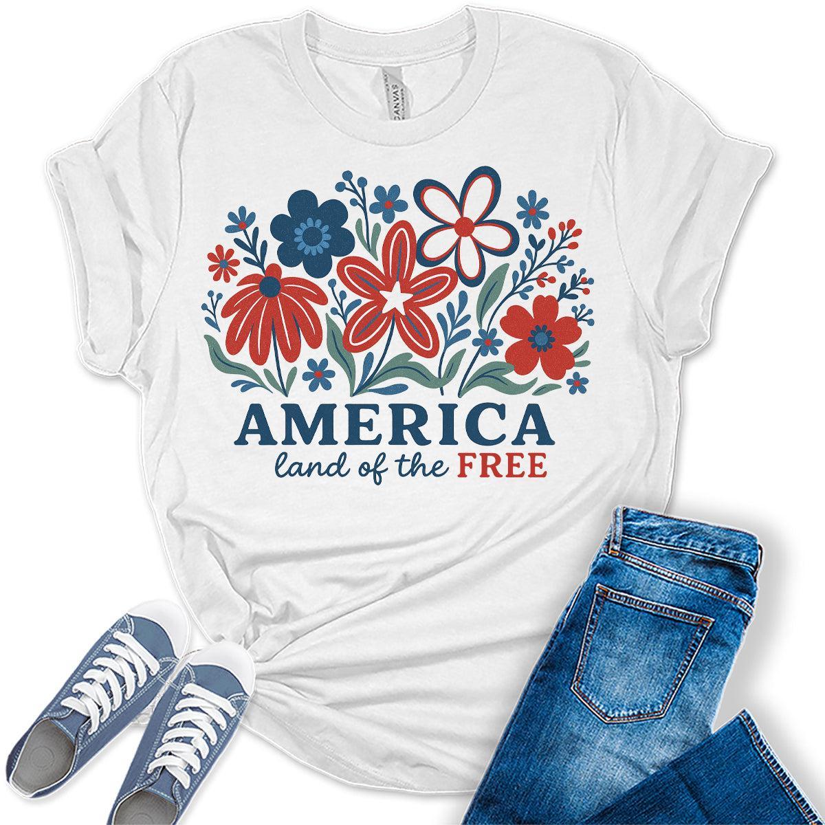4th of July Shirts For Women Patriotic Graphic Tees America Land of The Free Bella Plus Sized Tops