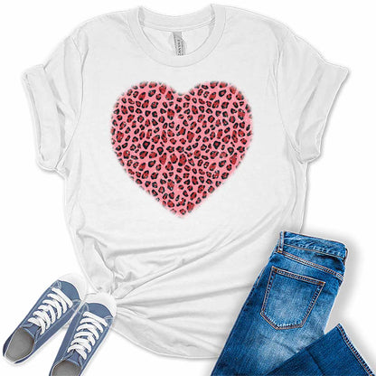 Leopard Heart T Shirts Valentines Shirts for Women Bella Graphic Tees