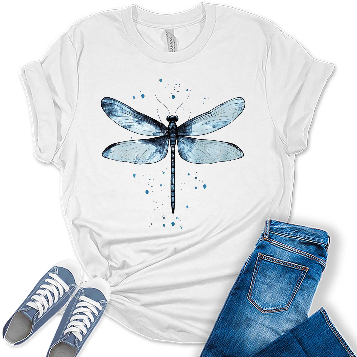 Women's Graphic Tees Casual Summer Vintage Dragonfly Printed Short Sleeve Cute T Shirts Tops