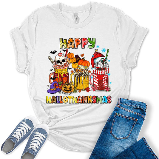 Happy HalloThanksMas Shirt Funny Halloween Thanksgiving Christmas T-Shirt