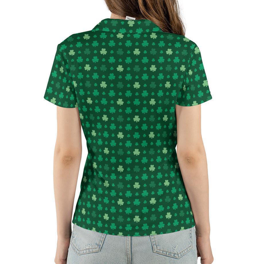 St Patricks Day Polo Golf Shirt for Women Lucky Shamrock Clover Print Moisture Wicking Short Sleeve Top