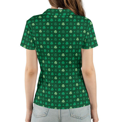 St Patricks Day Polo Golf Shirt for Women Lucky Shamrock Clover Print Moisture Wicking Short Sleeve Top
