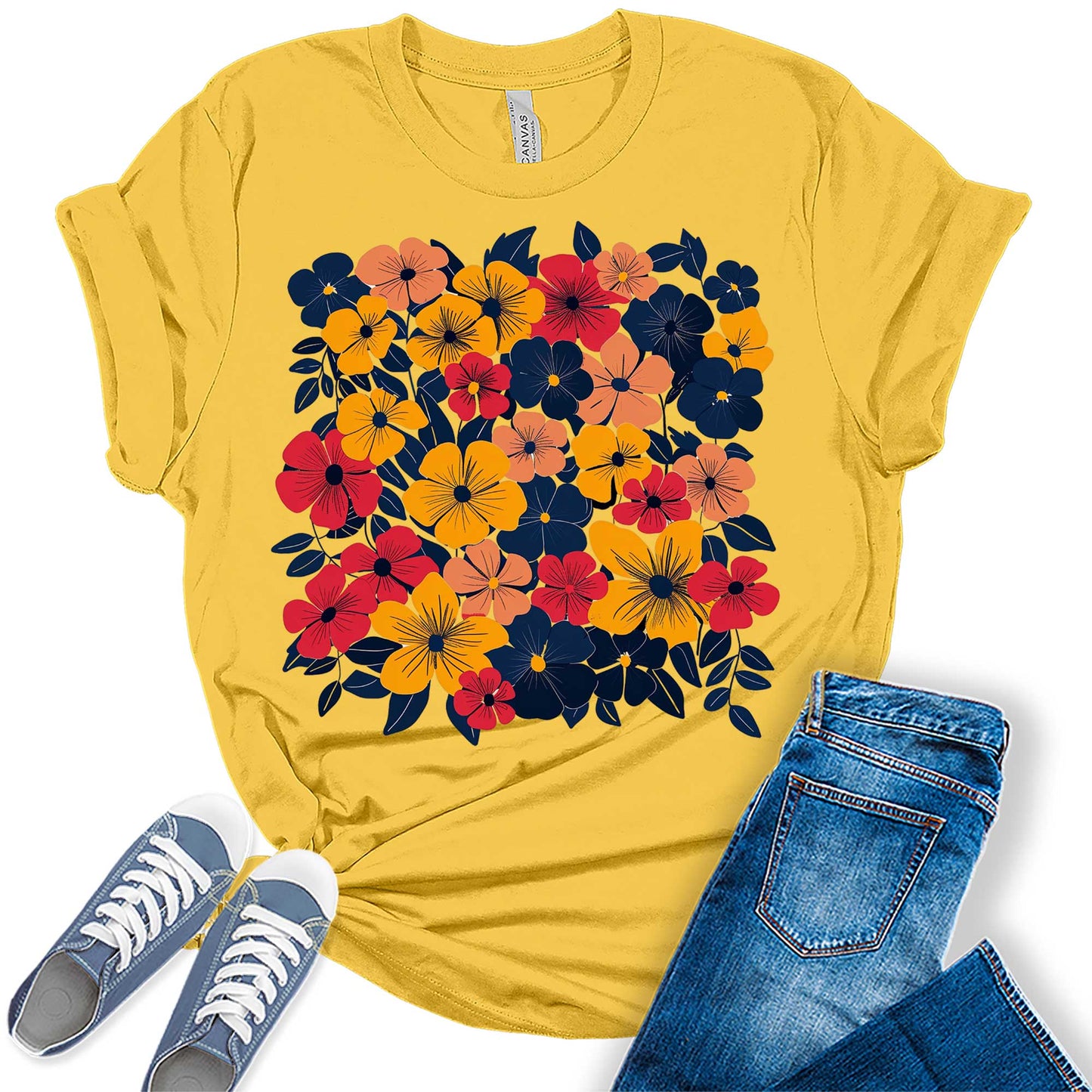 Floral Wildflower Shirt Vintage Boho Graphic Tees for Women Trendy Plus Size Summer Tops