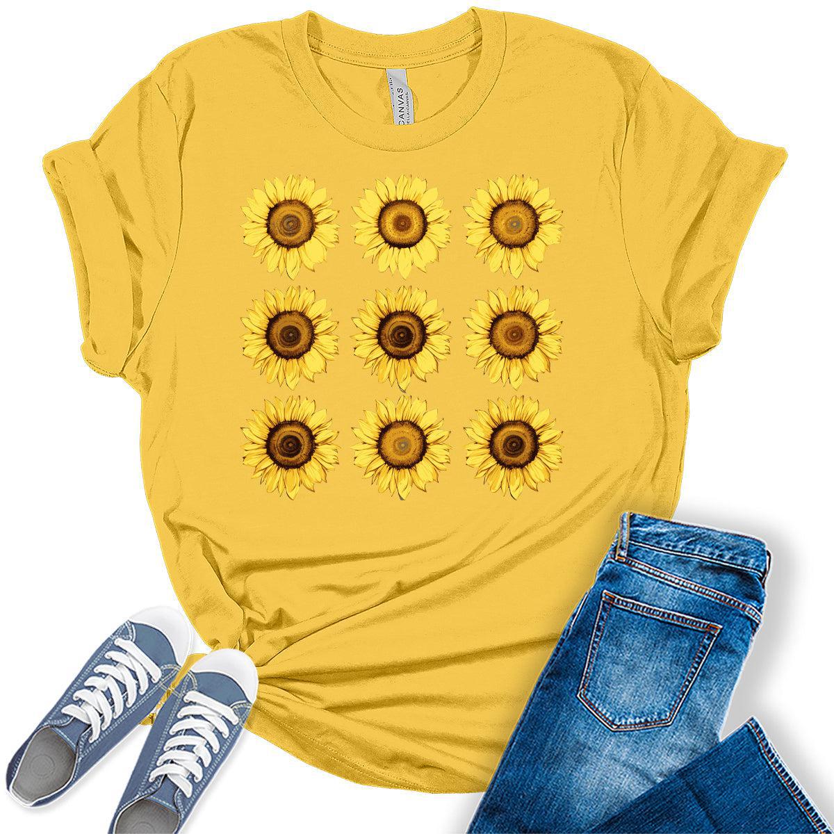 Sunflower Shirts Vintage Floral Graphic Tees Casual Bella Plus Sized Summer Women's Tops