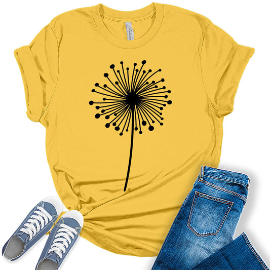 Women's Dandelion Graphic Shirts Wildflower Casual Summer Tops