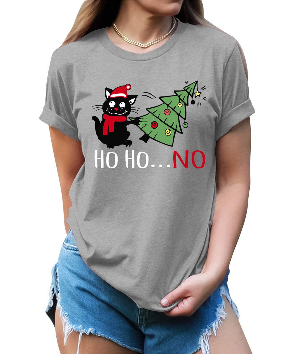 Funny Cat Tshirts Ho Ho No Christmas Shirts for Women Holiday Graphic Tees