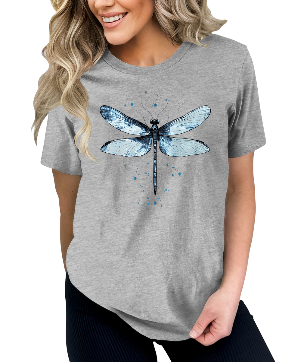 Women's Graphic Tees Casual Summer Vintage Dragonfly Printed Short Sleeve Cute T Shirts Tops