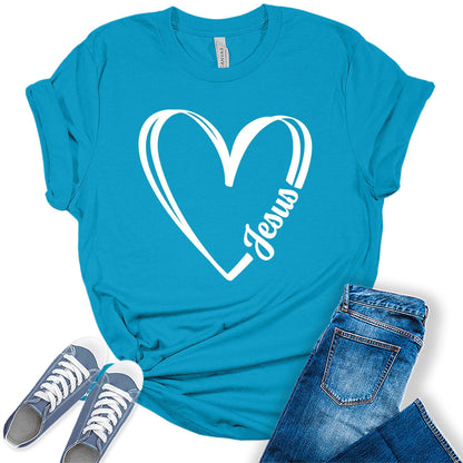 I Love Jesus Shirt Christian T Shirt for Women Heart Graphic Tees Bella Plus Sized Tops
