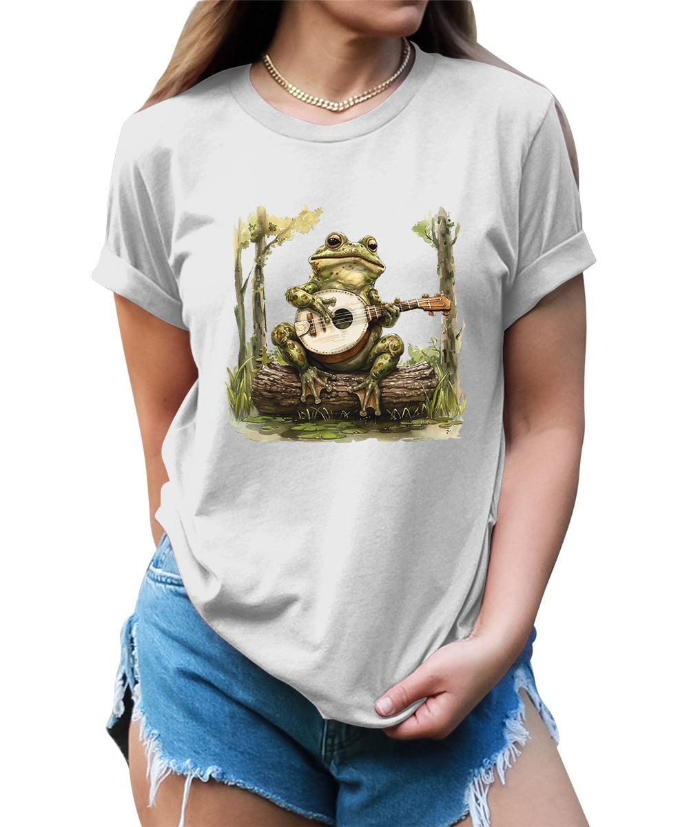 Women's Cottagecore Frog Playing Guitar Graphic Tees