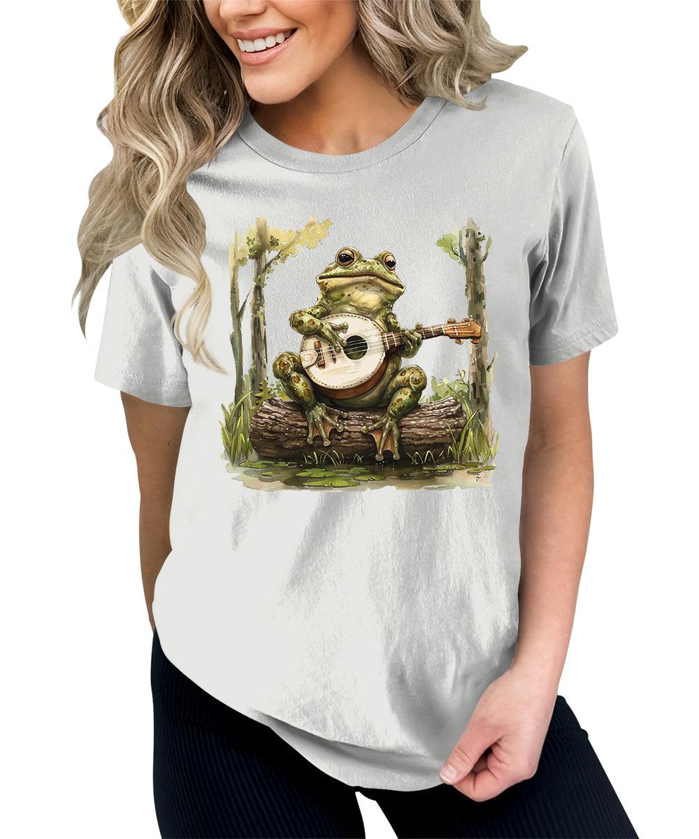 Women's Cottagecore Frog Playing Guitar Graphic Tees