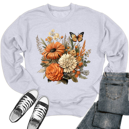 Butterfly Autumn Flower Crewneck Sweatshirt