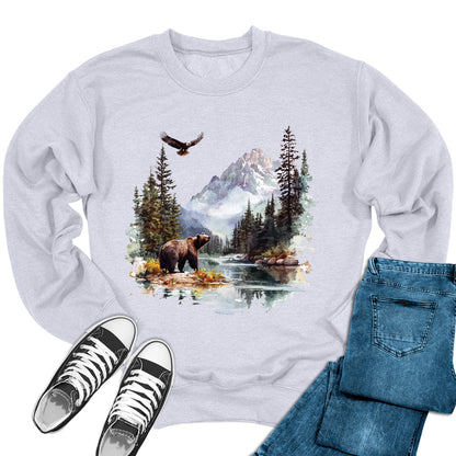 Women's Beautiful Bear Eagle Wildlife Crewneck Sweatshirt