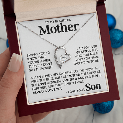 To My Beautiful Mother Gift From Son Mother's Day Forever Love Necklace
