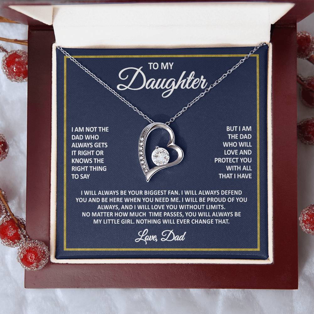 Daughter Necklace From Dad – Forever My Little Girl – Love Dad Gift Heart Necklace