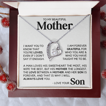 To My Beautiful Mother Gift From Son Mother's Day Forever Love Necklace