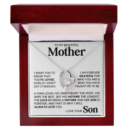 To My Beautiful Mother Gift From Son Mother's Day Forever Love Necklace