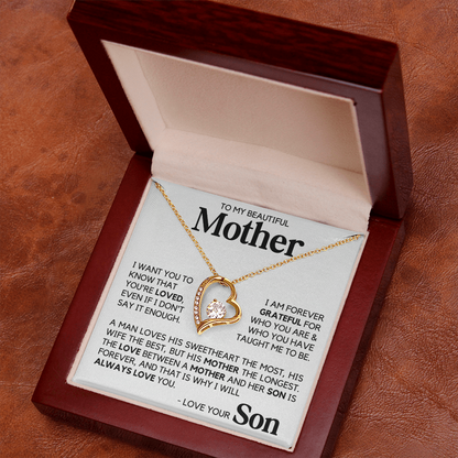 To My Beautiful Mother Gift From Son Mother's Day Forever Love Necklace