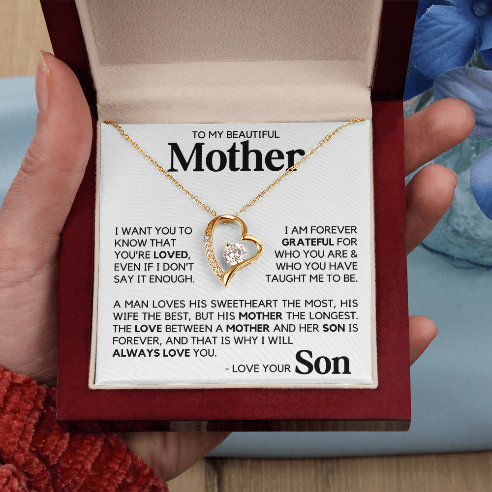 To My Beautiful Mother Gift From Son Mother's Day Forever Love Necklace