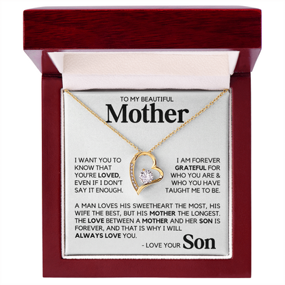 To My Beautiful Mother Gift From Son Mother's Day Forever Love Necklace