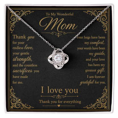 To My Wonderful Mother Thank You For Your Endless Love Knot Necklace