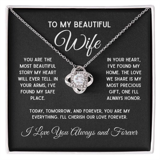 Anniversary Gift Necklace for Wife with Elegant Love Knot Design - You Are My Everything