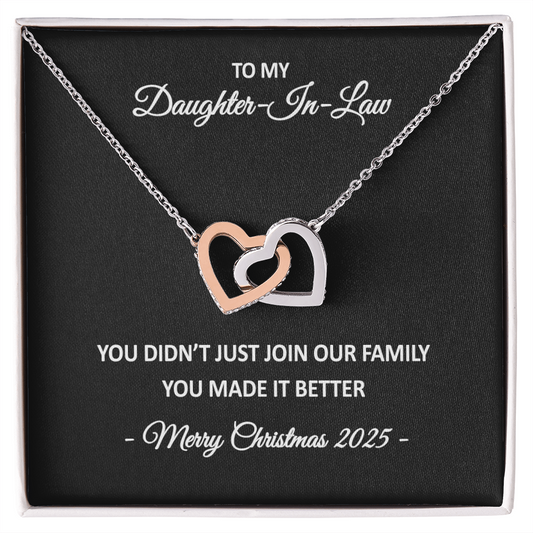 To My Daughter-in-Law – You Made Our Family Better – Interlocking Hearts Necklace Christmas Gift for Her