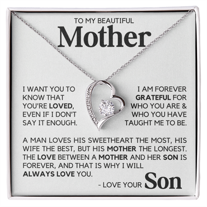 To My Beautiful Mother Gift From Son Mother's Day Forever Love Necklace