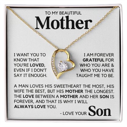 To My Beautiful Mother Gift From Son Mother's Day Forever Love Necklace