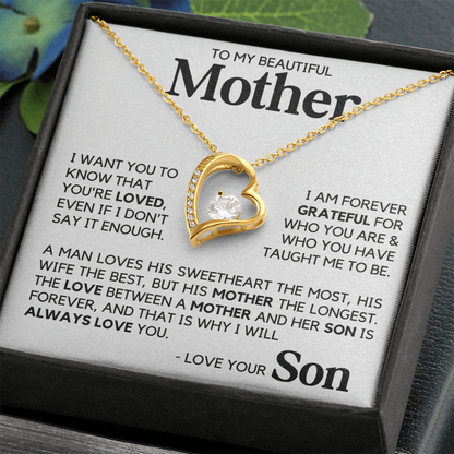 To My Beautiful Mother Gift From Son Mother's Day Forever Love Necklace