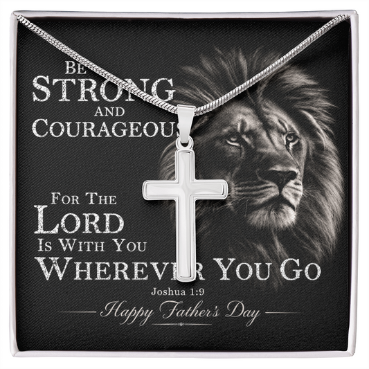 Father's Day Cross Necklace Gift for Dad, Joshua 1:9 Be Strong and Courageous Christian Jewelry