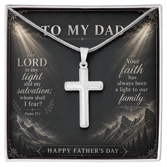 Father's Day Cross Necklace Gift for Dad, The Lord Is My  Light Psalm 27:1 Christian Jewelry