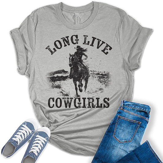 Women's Long Live Cowgirls Casual Graphic Tees Bella Plus Sized Tops