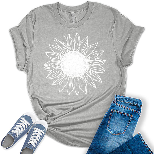 Women's Vintage Short Sleeve Cute Sunflower Graphic Printed Tee Summer T Shirt Cotton Tops Novelty Shirts