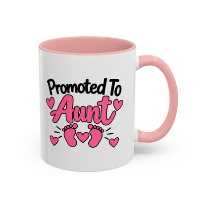 Promoted To Aunt Mug - New Aunt Pregnancy Announcement Gift - 11oz Pink Accent Coffee Mug