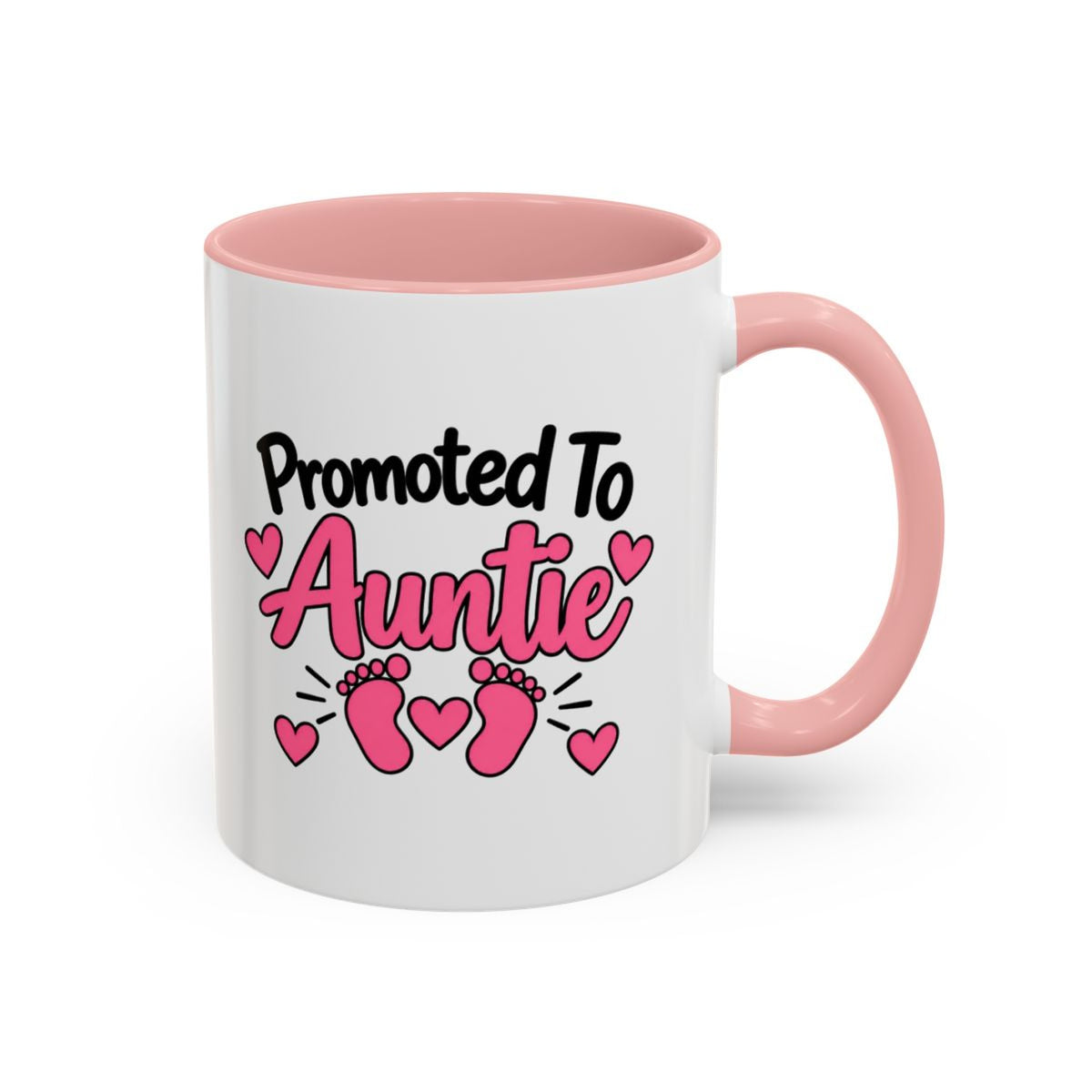 Promoted To Auntie Mug - New Auntie Pregnancy Announcement Gift - 11oz Pink Accent Coffee Mug