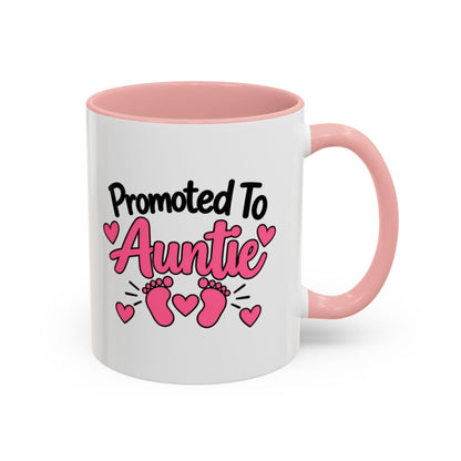 Promoted To Auntie Mug - New Auntie Pregnancy Announcement Gift - 11oz Pink Accent Coffee Mug