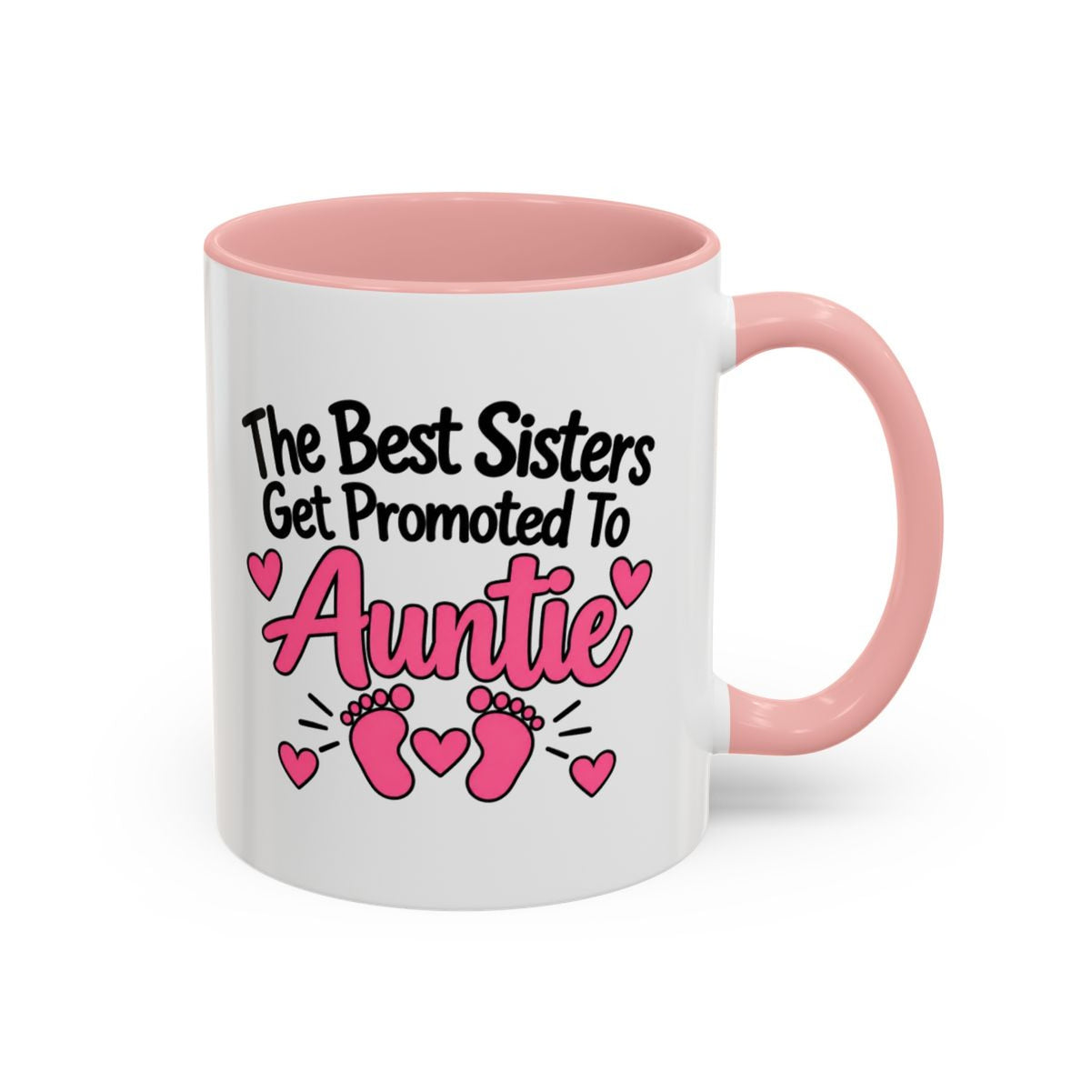 The Best Sisters Get Promoted To Auntie Mug - New Auntie Pregnancy Announcement Gift - 11oz Pink Accent Coffee Mug