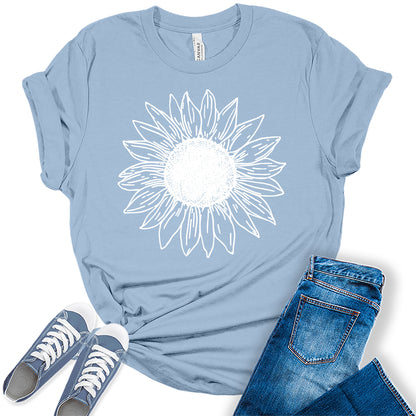 Women's Vintage Short Sleeve Cute Sunflower Graphic Printed Tee Summer T Shirt Cotton Tops Novelty Shirts