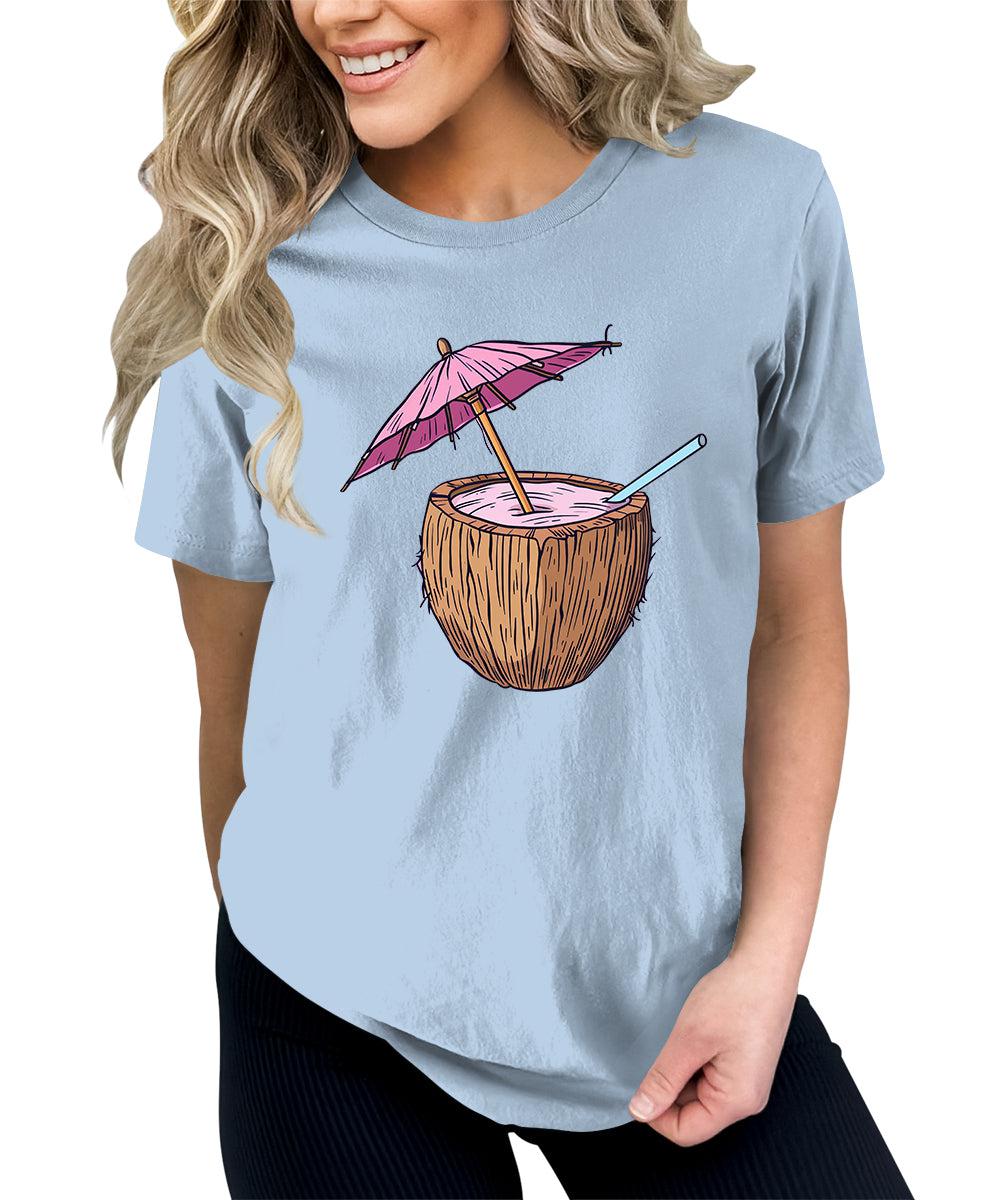 Summer Beach Umbrella Coconut Graphic Tees For Women