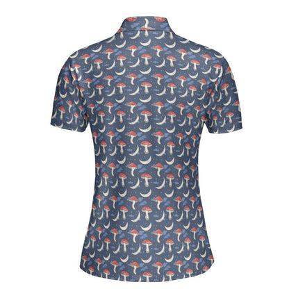 Cottagecore Polo Golf Shirt for Women Mushroom Moon Aesthetic Fantasy Moisture Wicking Short Sleeve Top
