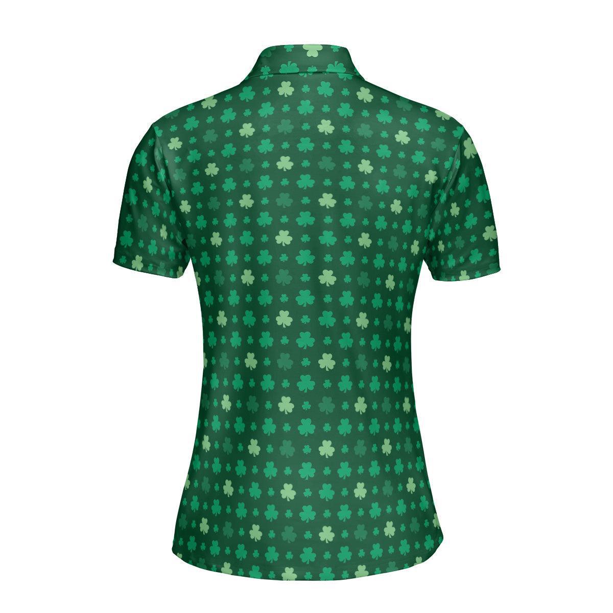 St Patricks Day Polo Golf Shirt for Women Lucky Shamrock Clover Print Moisture Wicking Short Sleeve Top