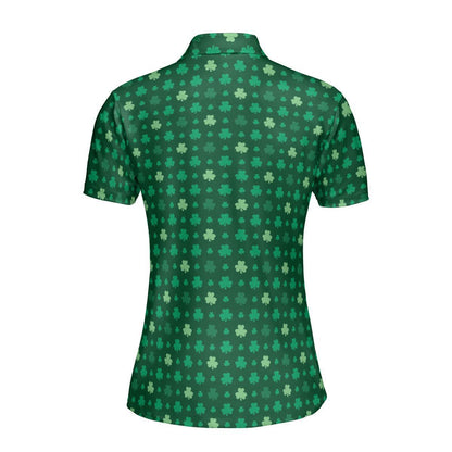 St Patricks Day Polo Golf Shirt for Women Lucky Shamrock Clover Print Moisture Wicking Short Sleeve Top