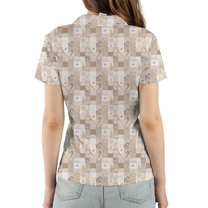 Cottagecore Polo Golf Shirt for Women Patchwork Aesthetic Vintage Floral Country Moisture Wicking Short Sleeve Top