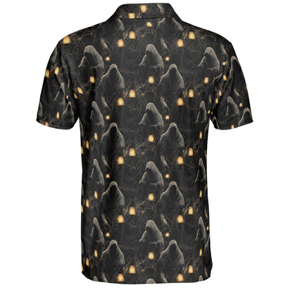 Grim Reaper Lantern Halloween Polo Shirt for Men Moisture Wicking Short Sleeve Golf Top