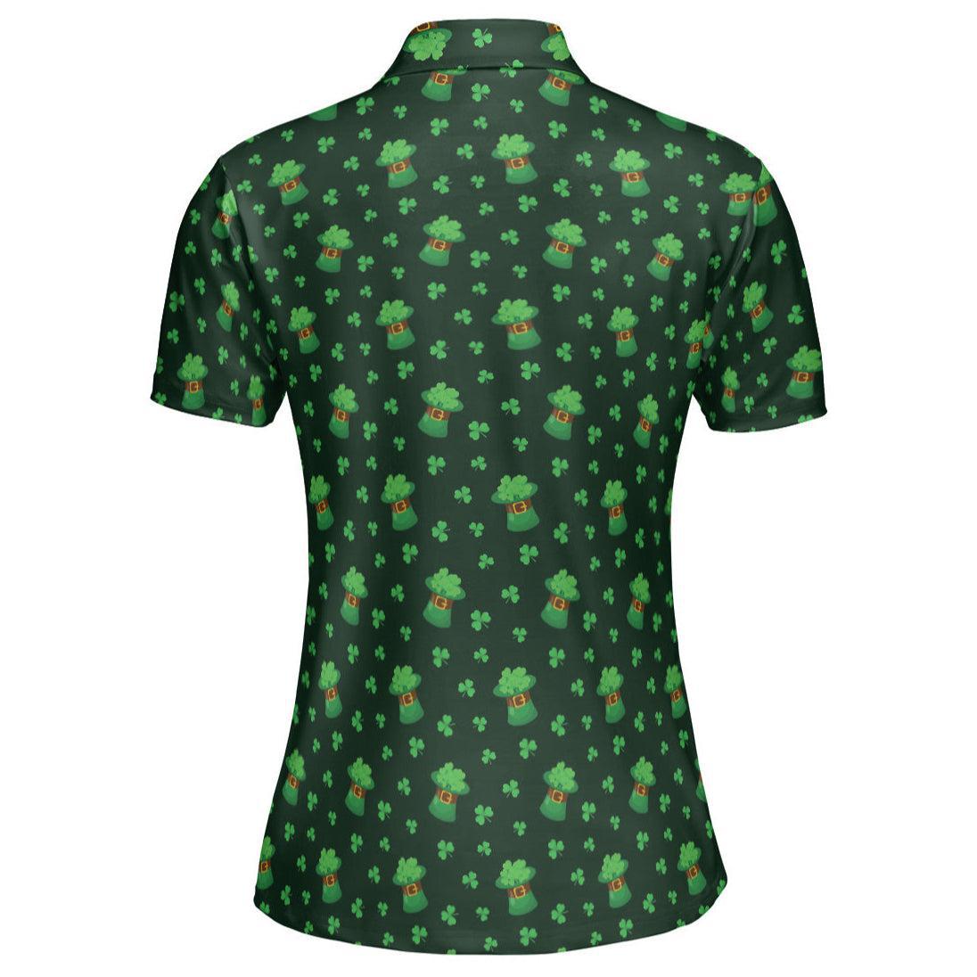 St Patricks Day Polo Golf Shirt for Women Lucky Clover Shamrock Hat Moisture Wicking Short Sleeve Top