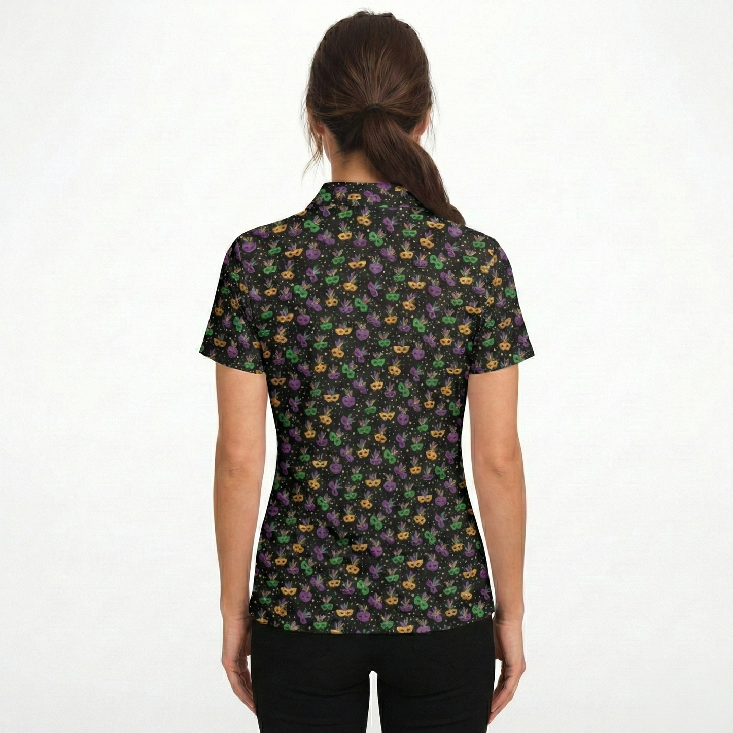 Mardi Gras Polo Shirts for Women Moisture Wicking Short Sleeve Golf Shirt