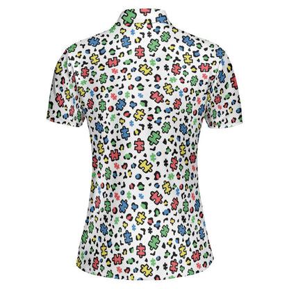 Autism Awareness Shirt for Women Polo Golf Puzzle Print Teacher Outfit Moisture Wicking Short Sleeve Top